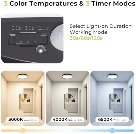 Motion Sensor Ceiling Light Wired, 3000K/4000K/6500K LED Flush Mount Ceiling - Image 2