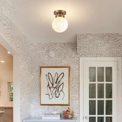 Semi Flush Mount Ceiling Light, Modern Globe Milk Glass Ceiling Light Fixture - Image 4