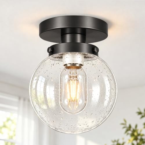 Small Semi Flush Mount Ceiling Light Fixtures, Vintage Globe Bubble Clear Glass by Daunton