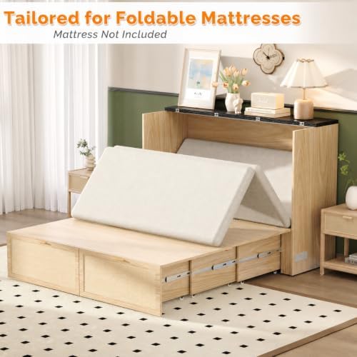 VINGLI Full Size Rattan Murphy Bed - Image 4