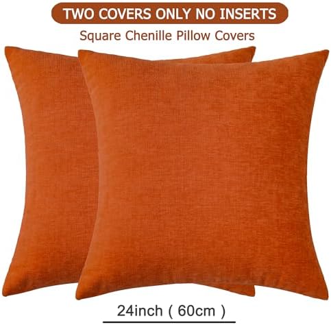 GAWAMAY Orange Chenille Throw Pillow Covers 24x24 Set of 2 - Image 2