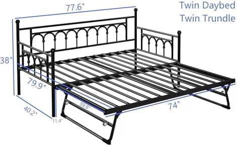 Twin Daybed with Trundle and Storage Bag, Metal Daybed with Pop Up Trundle - Image 2