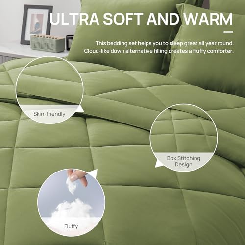 Love's cabin Twin Comforter Set, 5 Pieces Bed in a Bag, Olive Green - Image 5