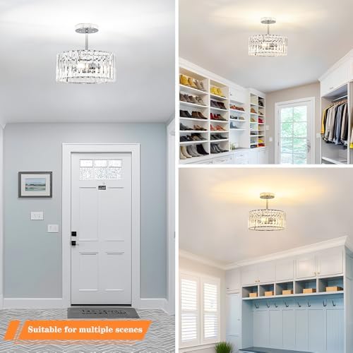 Lxybcce Modern Crystal Ceiling Light, Chrome Semi Flush Mount Ceiling Lighting - Image 4
