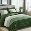 Olive Green King Size Comforter Set, 7 Pieces Boho Striped Bed in a Bag by Anibedding