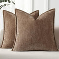 Pallene Chenille Soft Brown Throw Pillow Cover 24x24 Set of 2 by PALLENE