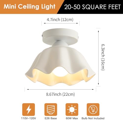Vintage White Semi Flush Mount Hallway Ceiling Light 2 Pack Flower Ceramic - Image 4