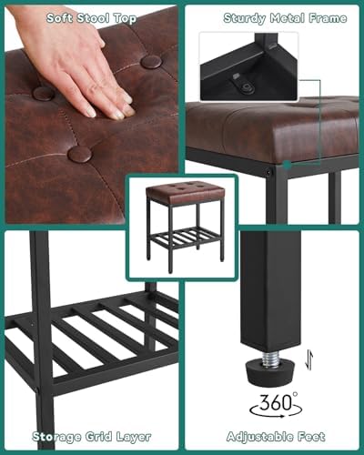 IBUYKE Rectangular Makeup Stool, PU Seat Vanity Chair, Dark Brown WBD017Z - Image 6