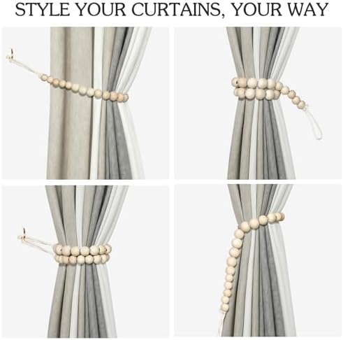 Hion 2 Pack Wood Bead Curtain Tiebacks Holdbacks - Image 4