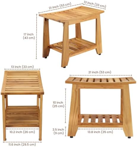 Teak Shower Bench Stool, Non-Slip Solid Teak Shower Seat Chair - Image 3