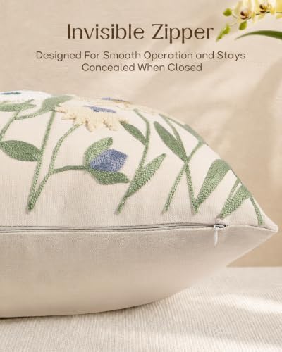 Embroidered Throw Pillow Covers 18x18, Cottage Flower - Image 4