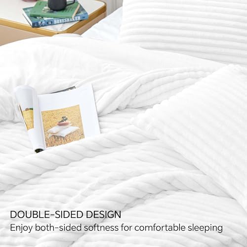 BEDELITE Fleece Twin/Twin XL Comforter Set, Fluffy Bed Set, Bright White - Image 5