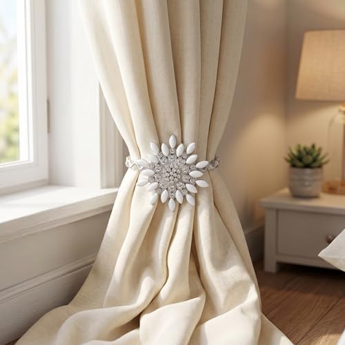 2 Pack White Rosette Curtain Tiebacks Window Holdback Buckles - Image 5