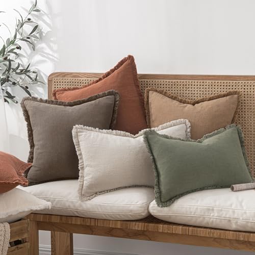 MIULEE Linen Fringe Decorative Fall Euro Throw Pillow Covers Coffee 24x24 - Image 7