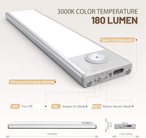 6 Pack Under Cabinet Lighting, 32 LED Motion Sensor Light Indoor Rechargeable - Image 4