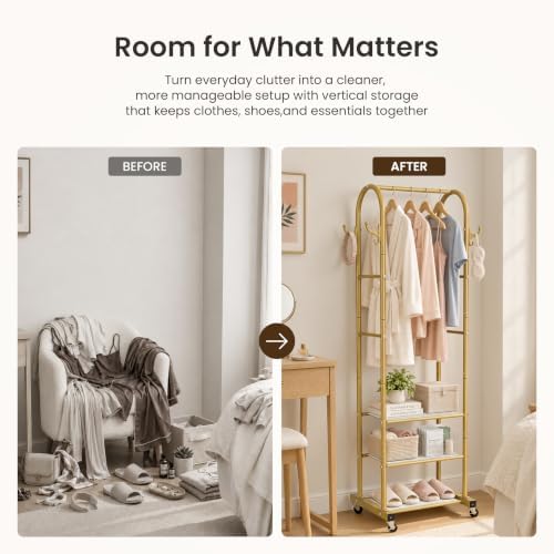 Cesun Small Clothes Rack with 3-Tier Mesh Shelves & 8 Hooks - Image 3