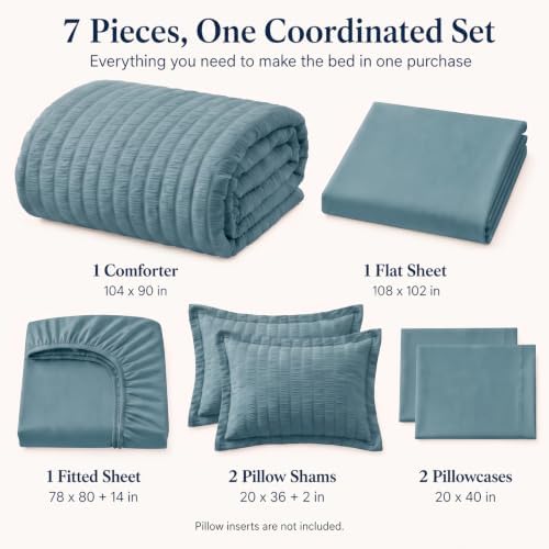 CozyLux King Comforter Set, 7 Pieces Mineral Blue Seersucker Bed in a Bag - Image 2