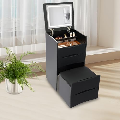 Vanity Desk with Flip up Mirror and Lights, 3 Colors LED Light & Hidden Chair - Image 2