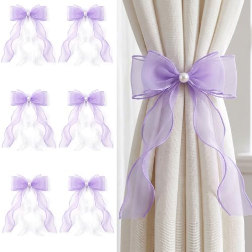 Lavender Purple Organza Bow Curtain Tiebacks 6-Pack, Curtain Holdbacks by TAMHOO