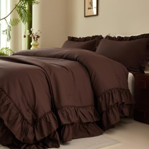 Cupocupa Brown Double Ruffle Comforter Set Twin XL, 2 Piece Bedding - Image 4