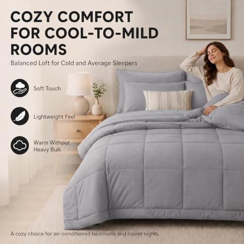 CozyLux King Size Comforter Set Grey - Image 4
