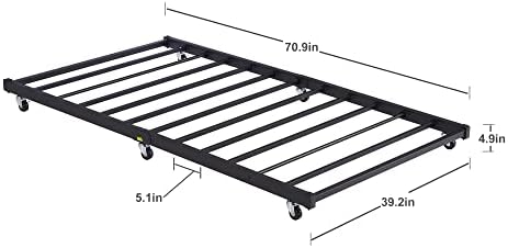 VECELO Twin Trundle Bed Frame Only/Roll Out/Enhanced & Up-Graded Metal Slats - Image 3