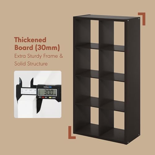 Furinno Cubicle Record Player Stand, 8-Cube Record Storage, Dark Oak - Image 5