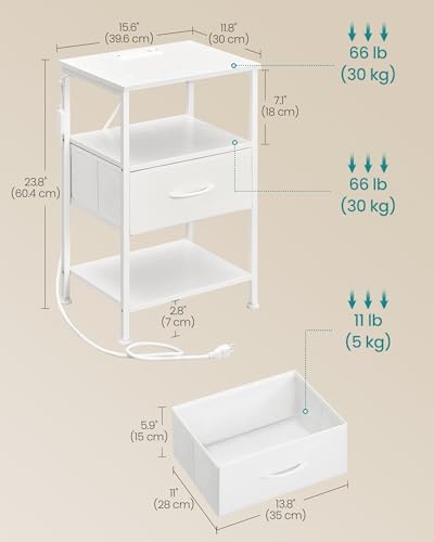 SONGMICS Nightstand with Charging Station, 1 Fabric Drawer - Image 3