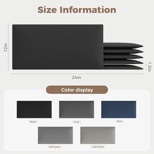 Compact Black Linen Wall-Mounted Headboard 24x12 Inch 9-Panel Kit - Image 2