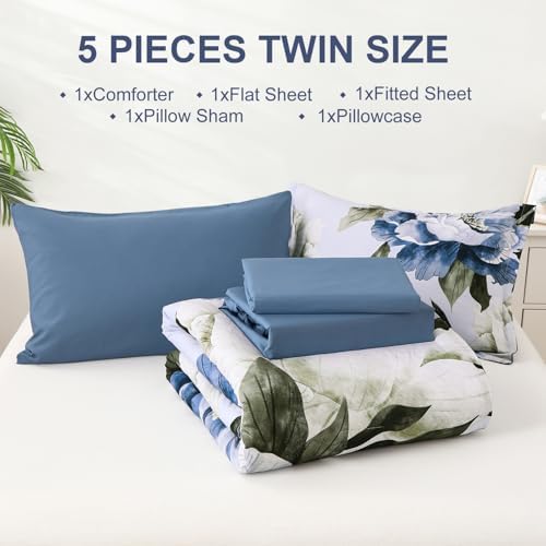Blue Twin Comforter Set 5 Piece Bed in a Bag Twin Size, Soft Microfiber - Image 7