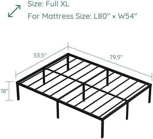DiaOutro 18 Inch Full XL Bed Frame 80 x 54 Metal Platform - Image 2