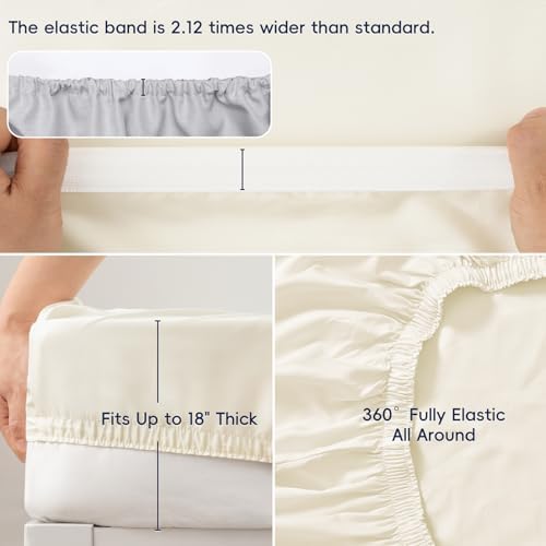 PHF 100% Rayon Derived from Bamboo Sheets Queen Size, Cream White 6PCS - Image 3