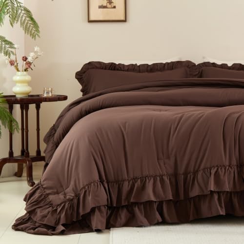 Cupocupa Brown Double Ruffle Comforter Set Twin XL, 2 Piece Bedding - Image 3