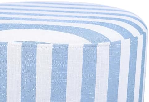 TOV Furniture Dex Small Round Ottoman Footstool, Striped Linen, Pastel Blue - Image 5