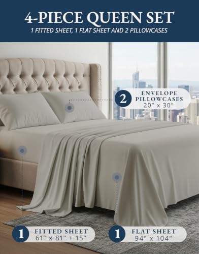 LANE LINEN Queen Size Sheet Set 100% Egyptian Cotton Sateen - Image 2