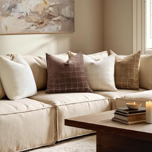 MIULEE Reddish Brown Plaid Fall Euro Throw Pillow Covers 22x22 Set of 2 - Image 4