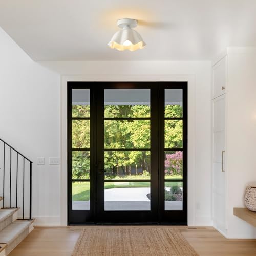 Vintage White Semi Flush Mount Hallway Ceiling Light 2 Pack Flower Ceramic - Image 3