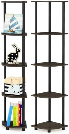 Furinno TURN-N-TUBE Corner Shelf Set of 2, 5-Tier Corner Bookshelf, Open by Furinno-FitsYourSpaceFitsYourBudget