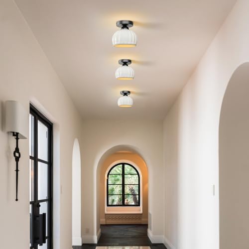 Vintage Black Semi Flush Mount Hallway Ceiling Light 2 Pack Glaze Ceramic - Image 3