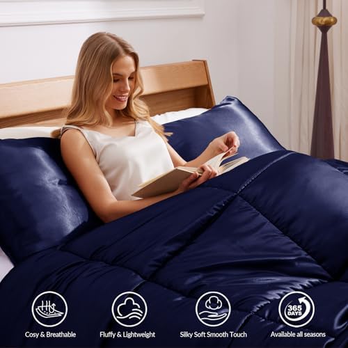 Whale Flotilla Reversible Satin Queen Comforter Set - Image 6