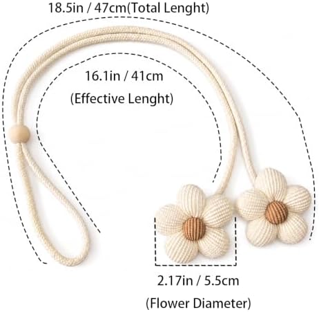 Flower Curtain Tiebacks 2 Pack, Adjustable No-Drill Rope Ties - Image 2