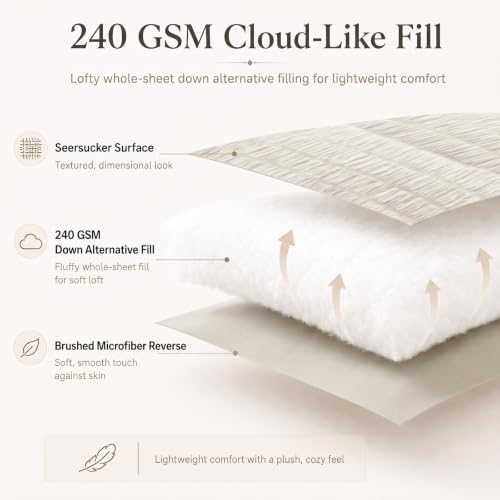 CozyLux Oversized Queen Comforter Set, 7-Piece Beige Seersucker, 98 x 98 in - Image 3