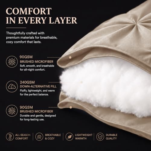 CozyLux Full Size Comforter Sets Wheat, 7 Pieces Pintuck Bed in a Bag - Image 4