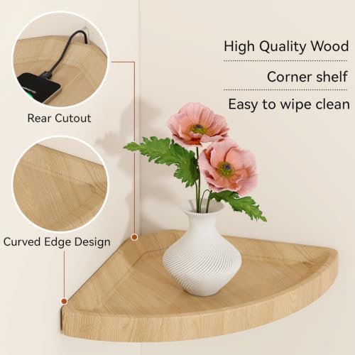 YMYNY Set of 2 Corner Shelf Wall Mount 12"Beech Wood Color - Image 4