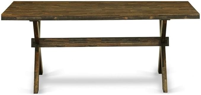 East West Furniture X777MZ716-6 6 Piece Dining Table Set Contains a Rectangle Dining Room Table with X-Legs and 4 Dark Khaki Linen Fabric Parson Chairs with a Bench, 40x72 Inch, Multi-Color