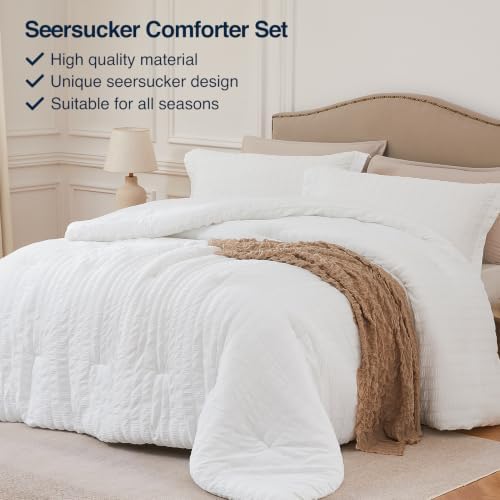 Quataly White Comforter Full Size Seersucker Lightweight Bed Set All Season - Image 4