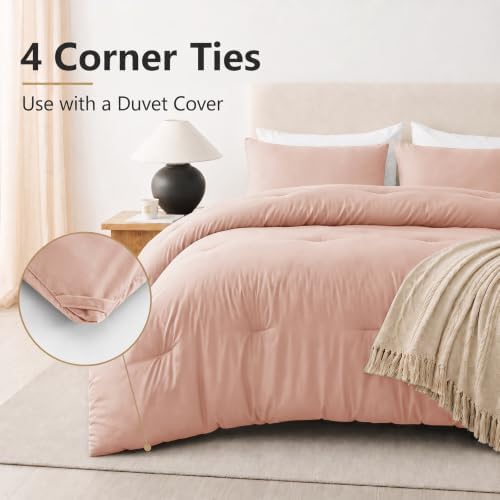 CozyLux Full Comforter Set, 3 Pieces Down Alternative Bedding, Blush Pink - Image 4