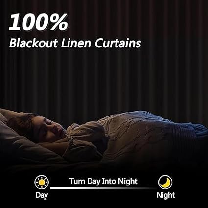 Guken 100% Blackout Linen Curtains 63 Inch Length 2 Panels Set - Image 2