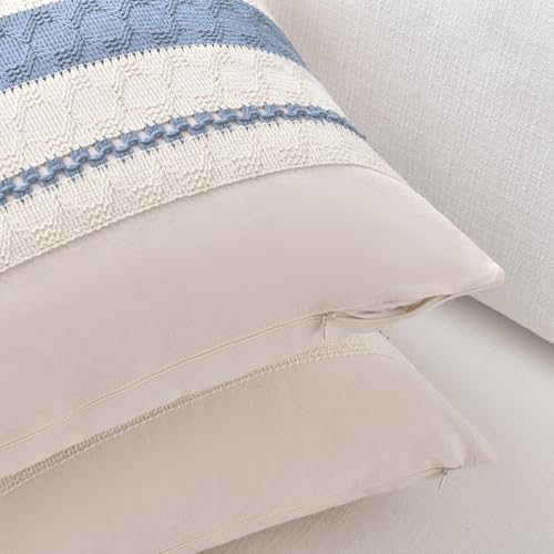 Fancy Homi Set of 1 Boho Light Blue Decorative Throw Pillow Cover 22x22 Inch - Image 3