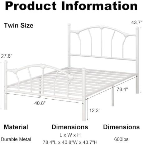 IMMERSTABLE Twin Metal Bed Frame, Heart-Shaped Platform Bed - Image 2